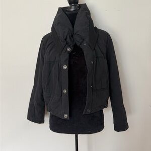 Black Cropped Puffer Jacket | High Neck Snap Front | Size M